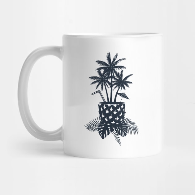 Pineapple Cocktail With Palms And Tropical Leaves. Creative Illustration by SlothAstronaut